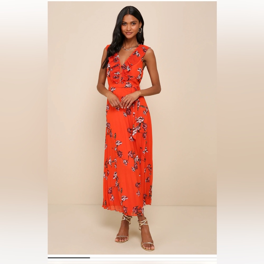 Elegant Floral Red Dress